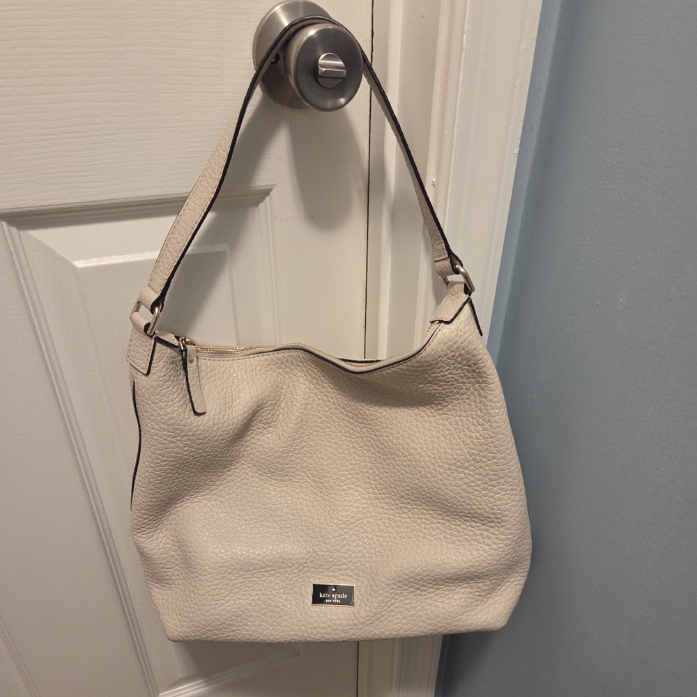 Kate Spade Vintage Cream Leather Shoulder Bag With Crossbody Strap Limited